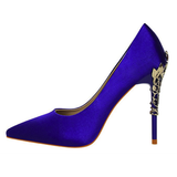 Metal Carved Heels - Blue - Embossed Heel Stilettos - 10 B - Silk/PU Leather - image 2