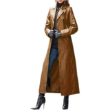 Women's Long Faux Leather Trench Coat - Brown - Long PU Leather Jacket - 5XL - PU leather - image 4