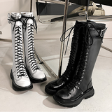 Women's White Knee High Lace Up Boots - White - Knee High Boots - 43 B - Pigskin Leather - image 13