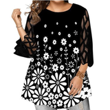 Women's Plus Splice Flower Print Blouse - Black - Flower Tunic Shirt - 8XL - Polyester - image 18
