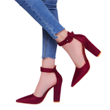 Women's High Block Heel Flock Party Shoe - Black - High Chunky Pumps - 13 B - PU Suede - image 3