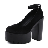Women's High Platform Buckle Strap Shoes - Black - Plush - Chunky Platform Shoes - 42 B - PU Leather - image 8