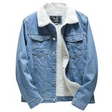 Men's Warm Denim and Sherpa Jackets - Blue - Light Blue / Plush Winter Jacket - 6XL - Denim/Sherpa - image 1