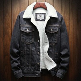 Men's Warm Denim and Sherpa Jackets - Blue - Light Blue / Plush Winter Jacket - 6XL - Denim/Sherpa - image 6