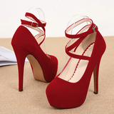 Women's Super High Cross Strap Platforms - Blue - Super High Stilettos - 16 B - Suede/PU Leather - image 13