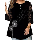 Women's Plus Splice Flower Print Blouse - Black/White - Dandelion  Tunic Shirt - 8XL - Polyester - image 17