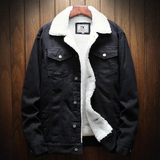 Men's Warm Denim and Sherpa Jackets - Blue - Light Blue / Plush Winter Jacket - 6XL - Denim/Sherpa - image 2