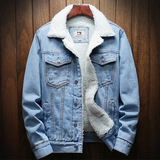 Men's Warm Denim and Sherpa Jackets - Blue - Light Blue / Plush Winter Jacket - 6XL - Denim/Sherpa - image 5