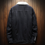 Men's Warm Denim and Sherpa Jackets - Blue - Light Blue / Plush Winter Jacket - 6XL - Denim/Sherpa - image 3