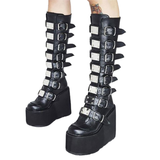 Funki Buys | Boots | Women's High Platform Wedge... - Black - 1 / Matte / Platform Buckle Boots / 43 B / PU Leather - image 1