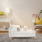 Luxury Dog Cat Raised Chaise Lounge - White - 1 / Chase Pet Lounge / Medium - Plush - image 2