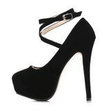 Women's Super High Cross Strap Platforms - Blue - Super High Stilettos - 16 B - Suede/PU Leather - image 2