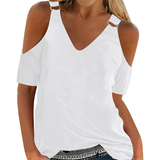 Women's Cut Out Buckle Strap Summer Top - White - Cut Out Shirt - XXL - Polyester - image 1