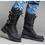 Men's Gothic Motorcycle Mid-Calf Boots - Black - Buckle Strap Boots - 45 B - PU Leather - image 8