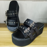 Women's Gothic Platform Wedge Sandals - Black - 1 / Bat / Sandals - 10.5 B - PU Leather - image 26