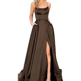 Women's Elegant Long Satin Prom Dress - Red - Spaghetti Strap Evening Dress - 22W - Satin - image 25
