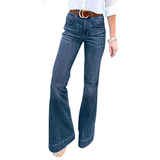 Women's High Waist Vintage Flare Jeans - Blue - Dark Blue / Flared Jeans - 4XL - Polyester - image 9