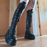 Women's Gothic Over Knee Platform Boots - Black - Boots - 43 B - PU Leather - image 6