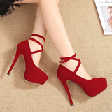 Women's Super High Cross Strap Platforms - Blue - Super High Stilettos - 16 B - Suede/PU Leather - image 15
