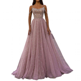 Women's Elegant Sequin Tulle Ball Gown - Pink - Gown - 2 - Polyester/Chiffon/Sequin - image 1