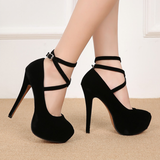 Women's Super High Cross Strap Platforms - Blue - Super High Stilettos - 16 B - Suede/PU Leather - image 3