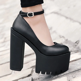 Women's High Platform Buckle Strap Shoes - Black - Patent - Chunky Platform Shoes - 42 B - PU Leather - image 12
