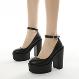Women's High Platform Buckle Strap Shoes - Black - Patent - Chunky Platform Shoes - 42 B - PU Leather - image 17