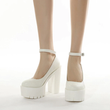 Women's High Platform Buckle Strap Shoes - Black - Patent - Chunky Platform Shoes - 42 B - PU Leather - image 18