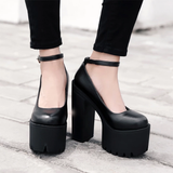Women's High Platform Buckle Strap Shoes - Black - Patent - Chunky Platform Shoes - 42 B - PU Leather - image 15