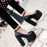Women's High Platform Buckle Strap Shoes - Black - Patent - Chunky Platform Shoes - 42 B - PU Leather - image 14
