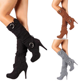 Women's Long High Heel Faux Suede Boots - Black - High Heel Boots - 13 B - PU Leather - image 1