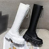 Funki Buys | Boots | Women's Long Chunky Boots | Gothic Lace Up, Zip