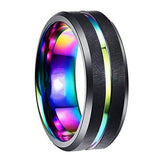 Unisex Black Silver Rainbow Wedding Ring - Black - Rainbow Ring - 6 - Tungsten Carbine - image 2