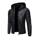 Men's Faux Leather Hooded Jacket - Black - 609 / Hoodie / Thick Jacket - 5XL - PU Leather - image 1