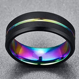 Unisex Black Silver Rainbow Wedding Ring - Black - Rainbow Ring - 6 - Tungsten Carbine - image 4