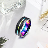 Unisex Black Silver Rainbow Wedding Ring - Black - Rainbow Ring - 6 - Tungsten Carbine - image 5
