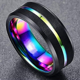 Unisex Black Silver Rainbow Wedding Ring - Black - Rainbow Ring - 6 - Tungsten Carbine - image 3