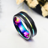 Unisex Black Silver Rainbow Wedding Ring - Black - Rainbow Ring - 6 - Tungsten Carbine - image 6