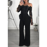Women's Elegant Lace Evening Pantsuit - Black/Gold - Evening Jumpsuit - XXXL - Polyester Spandex - image 22