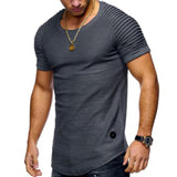 Men's Pleated Raglan Sleeve T-Shirt Gym - Grey - Body Shirt - XXXL - Linen - image 2
