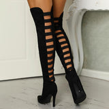 Funki Buys | Boots | Women's Over Knee Hollowed Out Boots - Black - Over Knee Cut Out Boots / 43 B / PU Leather - image 2