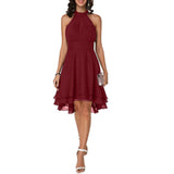 Women's Elegant Halter Evening Dress - Red - Wine Red / Cocktail Dress - 5XL - Polyester Chiffon - image 18