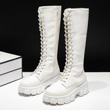 Funki Buys | Boots | Women's Knee-High Platform Lace Up Boot - White - Boots / 12 B / PU Leather - image 3