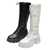 Funki Buys | Boots | Women's Knee-High Platform Lace Up Boot - White - Boots / 12 B / PU Leather - image 1