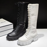 Funki Buys | Boots | Women's Knee-High Platform Lace Up Boot - White - Boots / 12 B / PU Leather - image 5