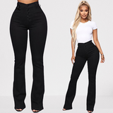 Women's High Waist Button Fly Fitted Jeans - Blue - Dark Blue / High Waist Jeans - 4XL - Polyester Denim - image 8