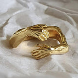 Unisex Adjustable Holding Hands Hug Ring - Gold 1 - Hug Ring - One Size - Zinc Alloy - image 8
