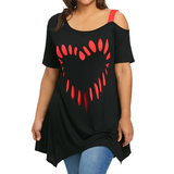 Women's Love Heart Printed Plus Size Shirt - Black/Red - Shirt - 5XL - Polyester - image 6