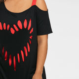 Women's Love Heart Printed Plus Size Shirt - Black/Red - Shirt - 5XL - Polyester - image 8