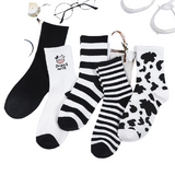 Cow Print Stripes - Black/White - 1 / Novelty Socks - One Size - Polyester - image 1
